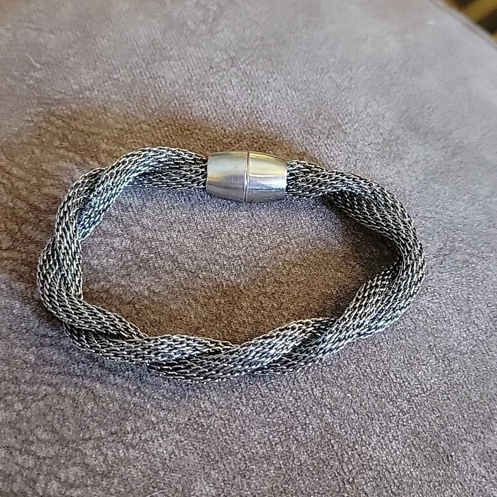 Silvertone Metal Mesh Braided Magnetic  Clasp Unisex Bracelet